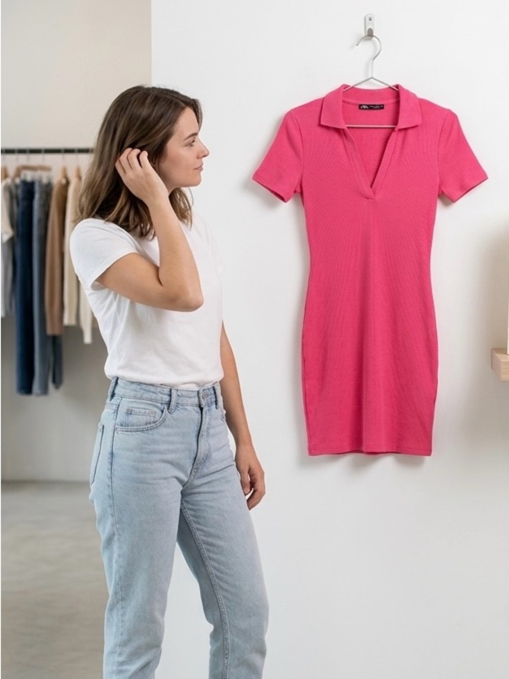 Zara Bright Pink Ribbed Polo-Style Mini Dress